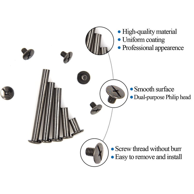 ALLOYPRO 80 Pcs Phillips Chicago Binding Screws M5 x 10/20/30/40/50mm Black Scrapbook Extenders Post Binding Barrels and Screws Assortment Kit for Scrapbook Photo Albums/Book Binding - Image 3